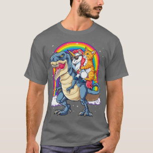 Camiseta Cat Unicorn Andando Dinossauro T rex Kitten Lover