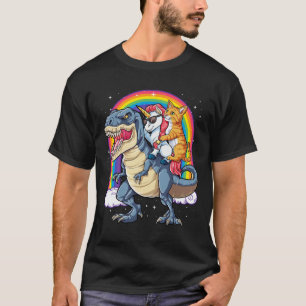 Camiseta Cat Unicorn Andando Dinossauro T Rex Kitten Lover 