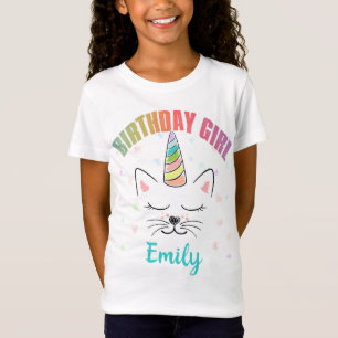 Camiseta Cat Unicorn Rainbow Birthday Girl Personalizada