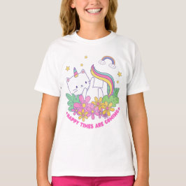 Camiseta Cat Unicorn Rainbow Happy Times Está Chegando