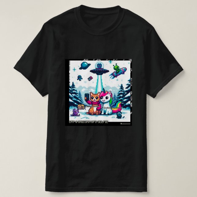 Camiseta Cat & Unicorn UFO Selfie: Big Meeting #1 (Frente do Design)