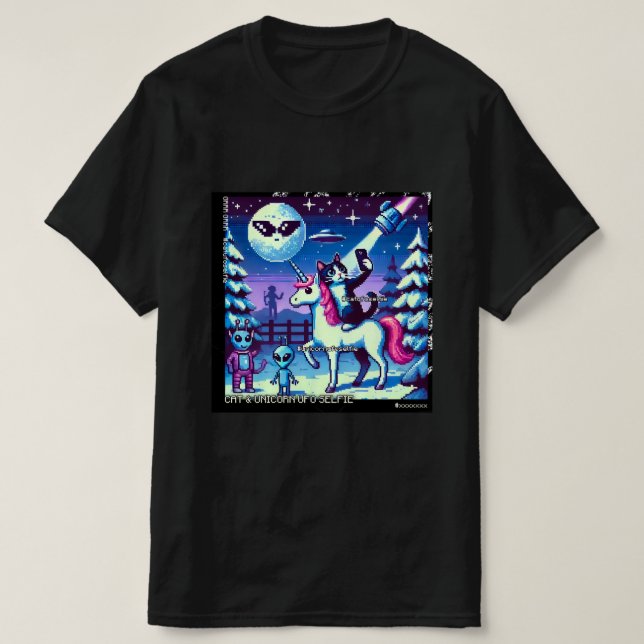 Camiseta Cat & Unicorn UFO Selfie: Big Meeting #12 (Frente do Design)
