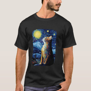 Camiseta Cat Van Gogh Starry Night Style Art Cut Cat Paint