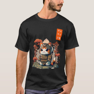 Camiseta Cat Warrior Japonês Escrevendo Anime Art para kawa