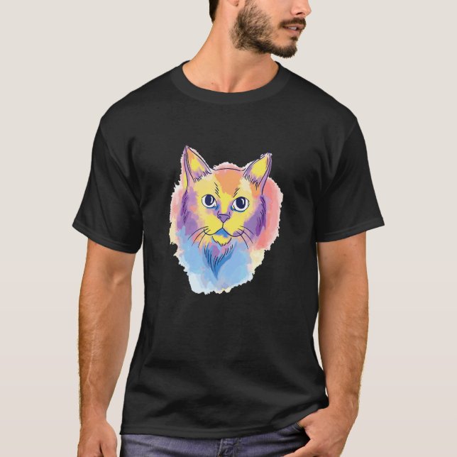 Camiseta Cat Watercolor Portrait Colorful Graphic (Frente)