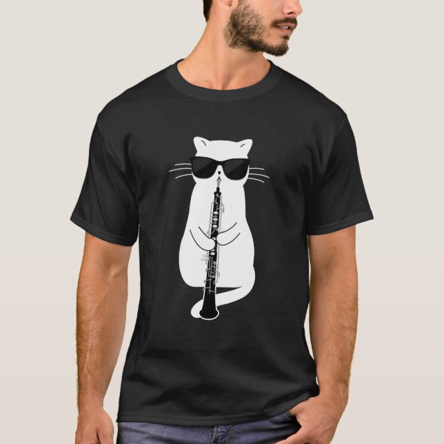 Camiseta Cat Wearing Sunglasses Playing Oboe (Frente)