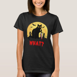 Camiseta Cat What Halloween Black Cat com Faca - Engraçado