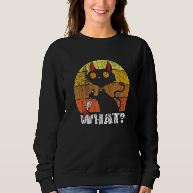 Camiseta Cat What Mee Cat Black Cat Com Faca (Frente)