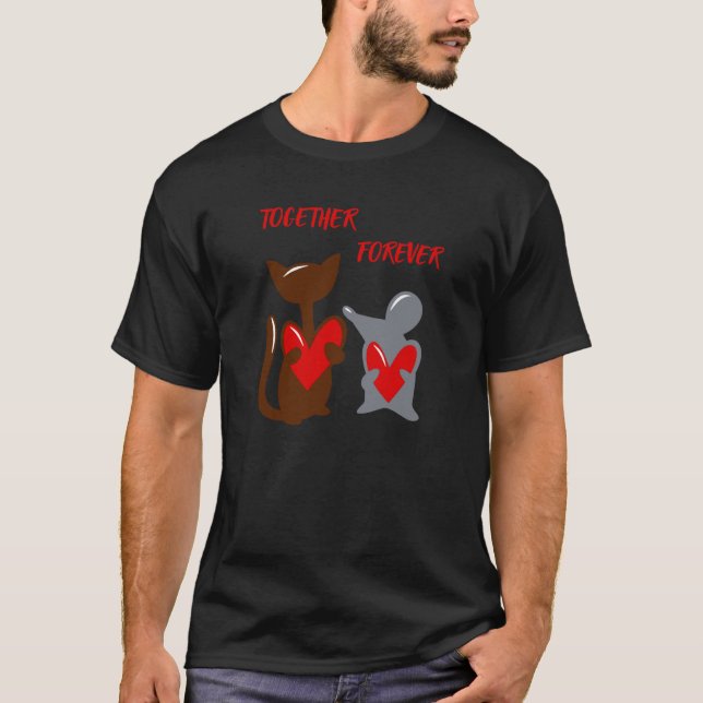 Camiseta Cat with a mouse holding hearts in their paws Cat  (Frente)