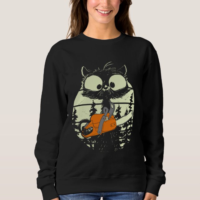Camiseta Cat With Chainsaw Cute Lumberjack Forester Cat (Frente)