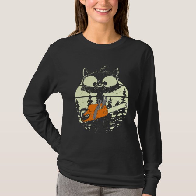 Camiseta Cat With Chainsaw Cute Lumberjack Forester Cat (Frente)