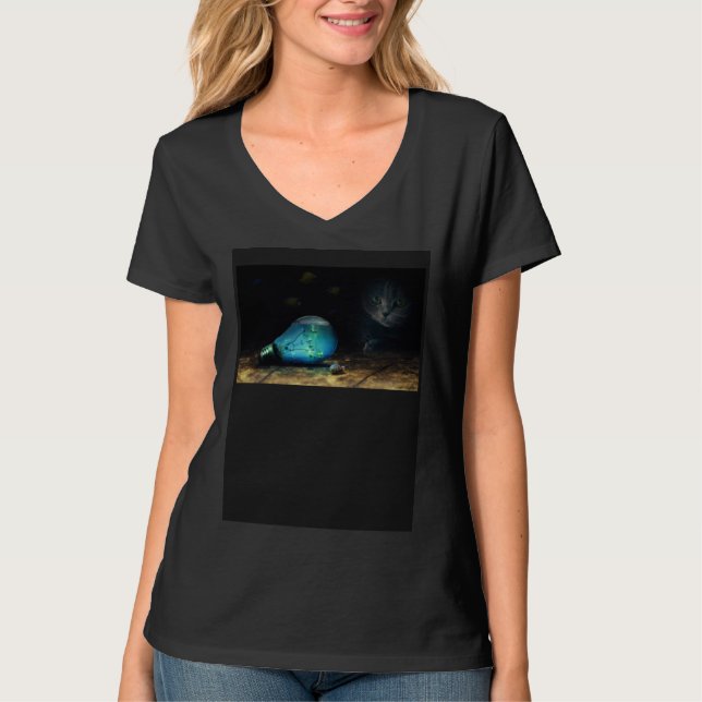 Camiseta Cat with Fish Aquarium in a Light Bulb and Snail (Frente)