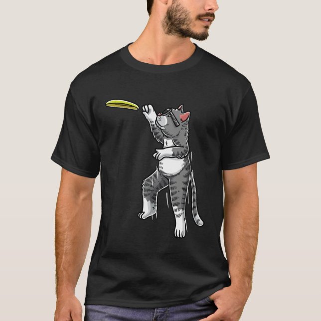 Camiseta Cat With Flying Frisbee Disc Golf Frisbee Player T (Frente)