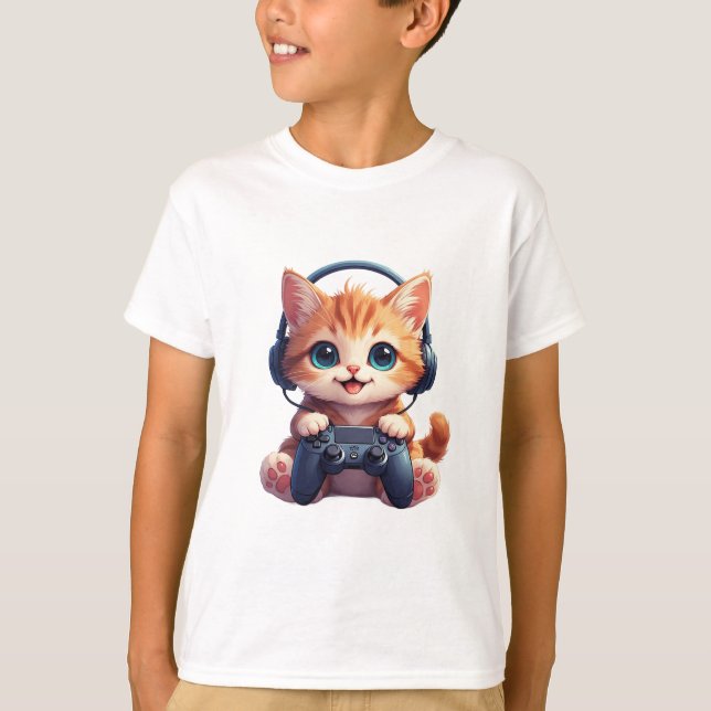 Camiseta Cat with headphones and controller (Frente)