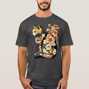 Camiseta Cat with Japanese flower tattoos