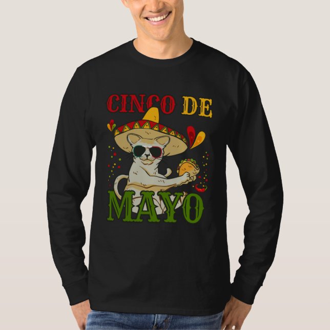Camiseta Cat With Mexican Hat And Taco  5 Cinco De Mayo (Frente)