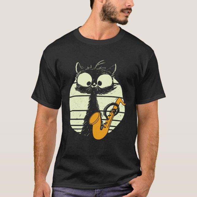Camiseta Cat With Saxophone Playing Cat Cute Jazz Cat (Frente)