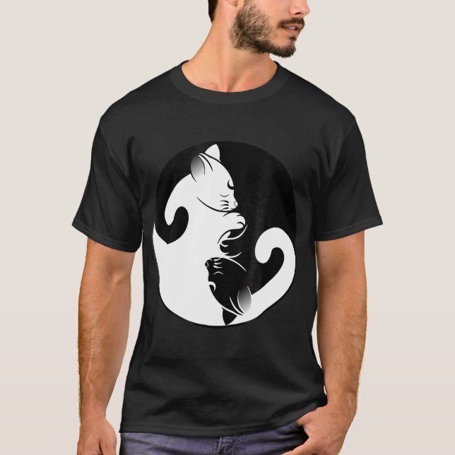 Camiseta Cat Ying Yang Cat amante Mulheres Homens Presente (Frente)