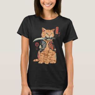 Camiseta Catana Cat Vintage Gato de inspiração japonesa e b
