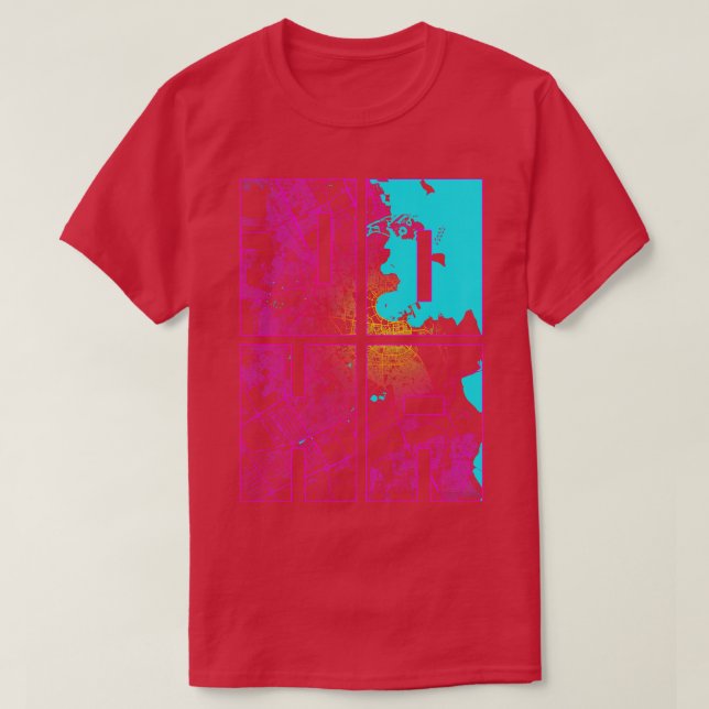 Camiseta Catar de Doha - Mapa de Tipografia Neon (Frente do Design)