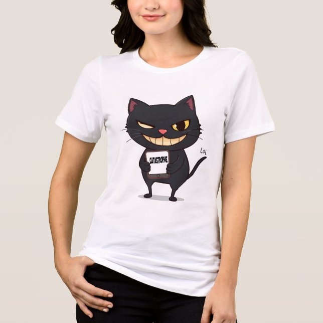 Camiseta Catástrofe - Gato Negro Misquioso com Grin Mau (Frente)