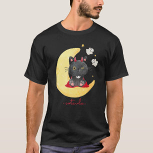 Camiseta Catcula um gatinho fofo como drácula em uma lua