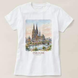 Camiseta Catedral de Colônia Alemanha Aquarela Silhueta da