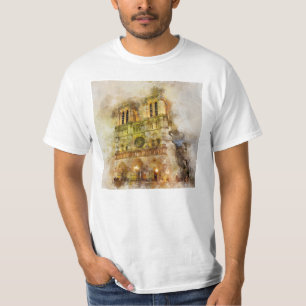 Camiseta Catedral de Notre Dame de Ilustração Watercolor Pa