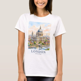 Camiseta Catedral de São Paulo Londres Aquarela Arte de Via