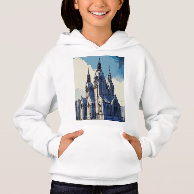 Camiseta "Catedral Gótica: Boceto Rápido con Pluma Azul" (Frente)
