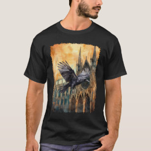 Camiseta Catedral Gótica Medieval e Raven Voadora