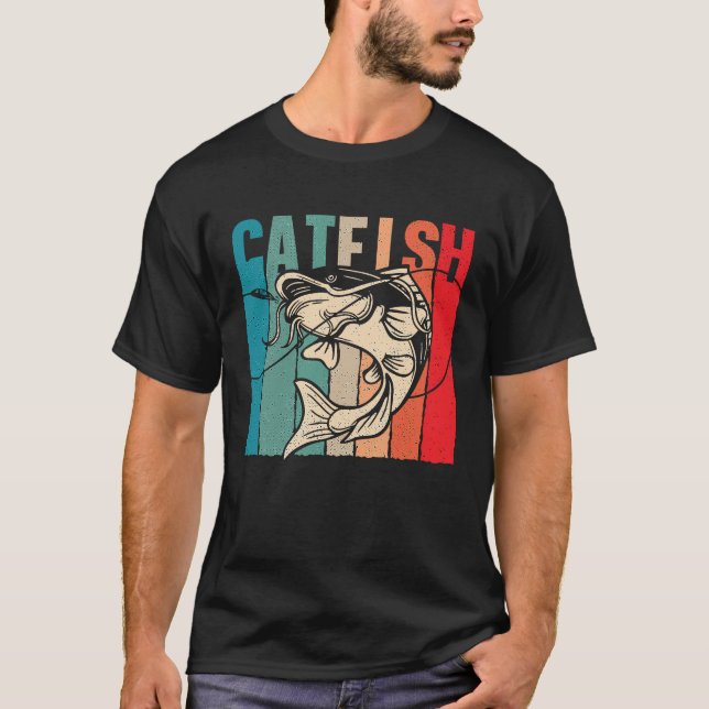 Camiseta Catfish Retro Catfishing Freshwater Fishing Fisher (Frente)