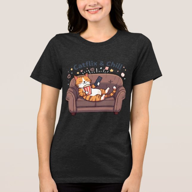 Camiseta Catflix and Chill Funny Cat Art (Frente)