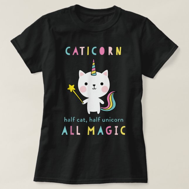Camiseta Caticorn Half Cat Unicorn Cute Girls Meowgical The (Frente do Design)