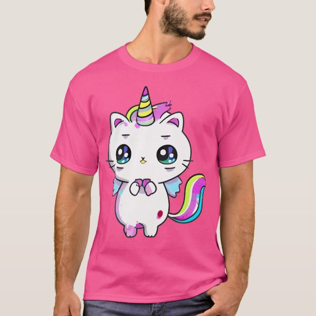 Camiseta Caticórnio Meowgical Arco-íris Gato Kittycorn Unic (Frente)