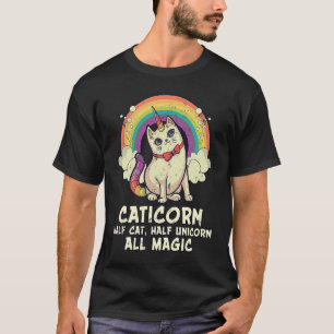 Camiseta Caticórnio Metade Gato Metade Unicórnio Todo Arco-