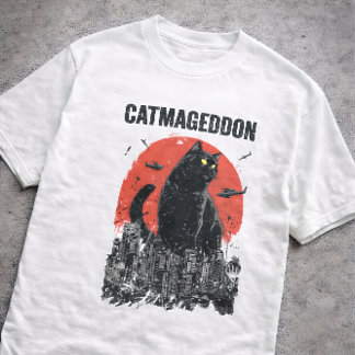 Camiseta Catmageddon Gigante Gato Monstro Cidade Kaiju Humo