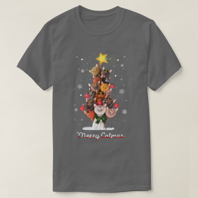 Camiseta Catmas Tree Ugly Christmas Funny Xmas Gift (Frente do Design)