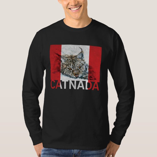 Camiseta Catnada Lynx Canadensis Canadian Flag Maple Leaf V (Frente)