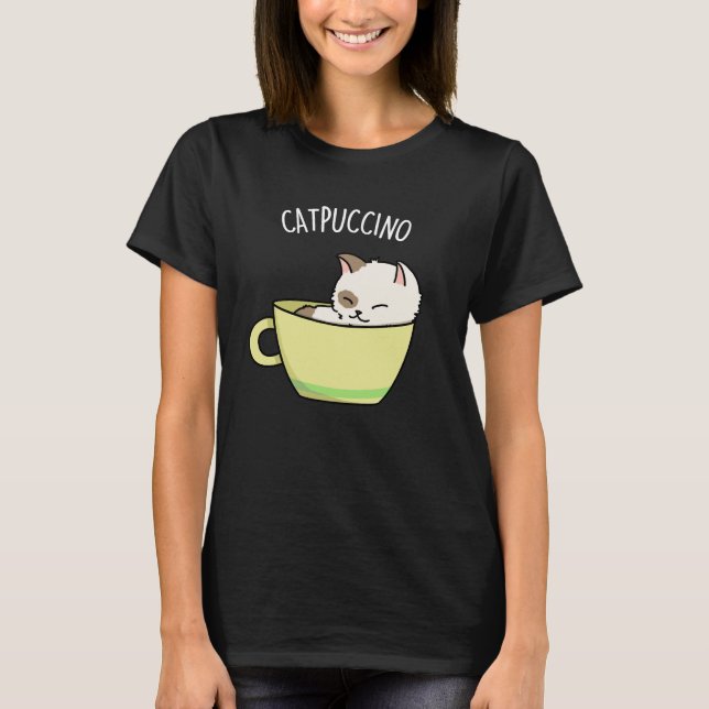 Camiseta Catpuccino Gato Gatinho Engraçado Na Taça Pun Dark (Frente)