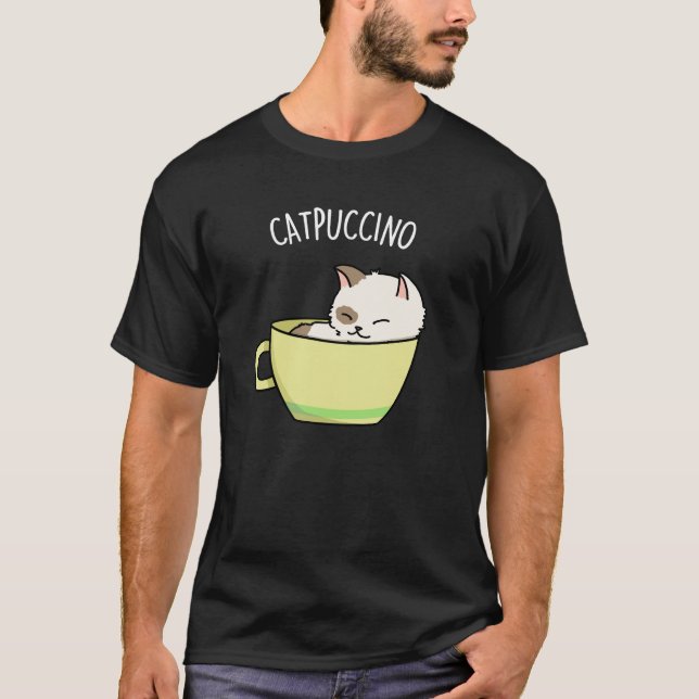 Camiseta Catpuccino Gato Gatinho Engraçado Na Taça Pun Dark (Frente)
