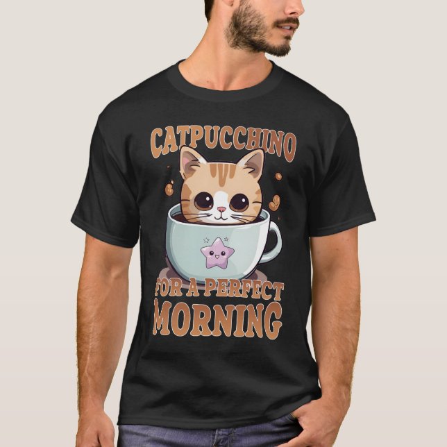 Camiseta Catpuccino para um gato de café da manhã perfeito (Frente)