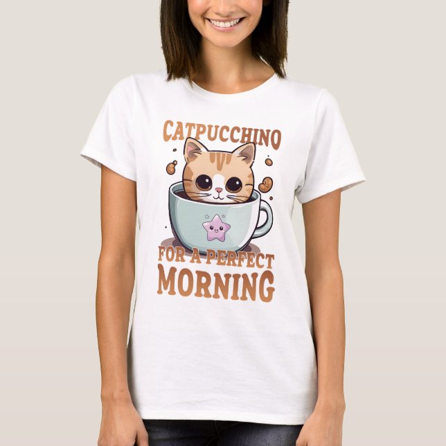 Camiseta Catpuccino para um gato de café da manhã perfeito (Frente)