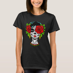 Camiseta Catrina Crânio de Açúcar Calavera Mexicana Com Olh