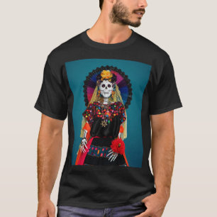 Camiseta Catrina Elegante com Traje Tradicional Mexicano