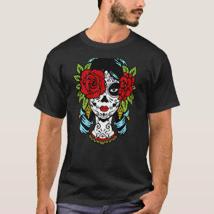 Camiseta Catrina Sugar Skull Calavera Rosa Mexicana Olho na