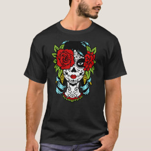 Camiseta Catrina Sugar Skull Calavera Rosa Mexicana Olho na