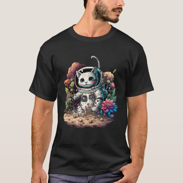 Camiseta Catronaut Cat Astronaut With Flowers  Cat Graphic (Frente)