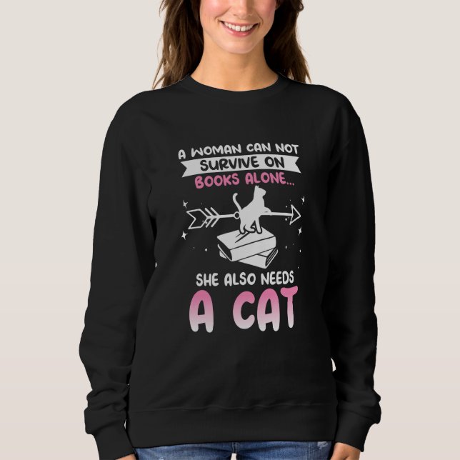 Camiseta Cats and Books A WOMAN CAN NOT SURVIVE ON BOOKS AL (Frente)