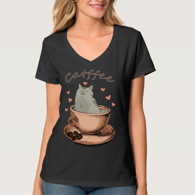 Camiseta Cats and Coffee  Cat Owner Morning Routine (Frente)